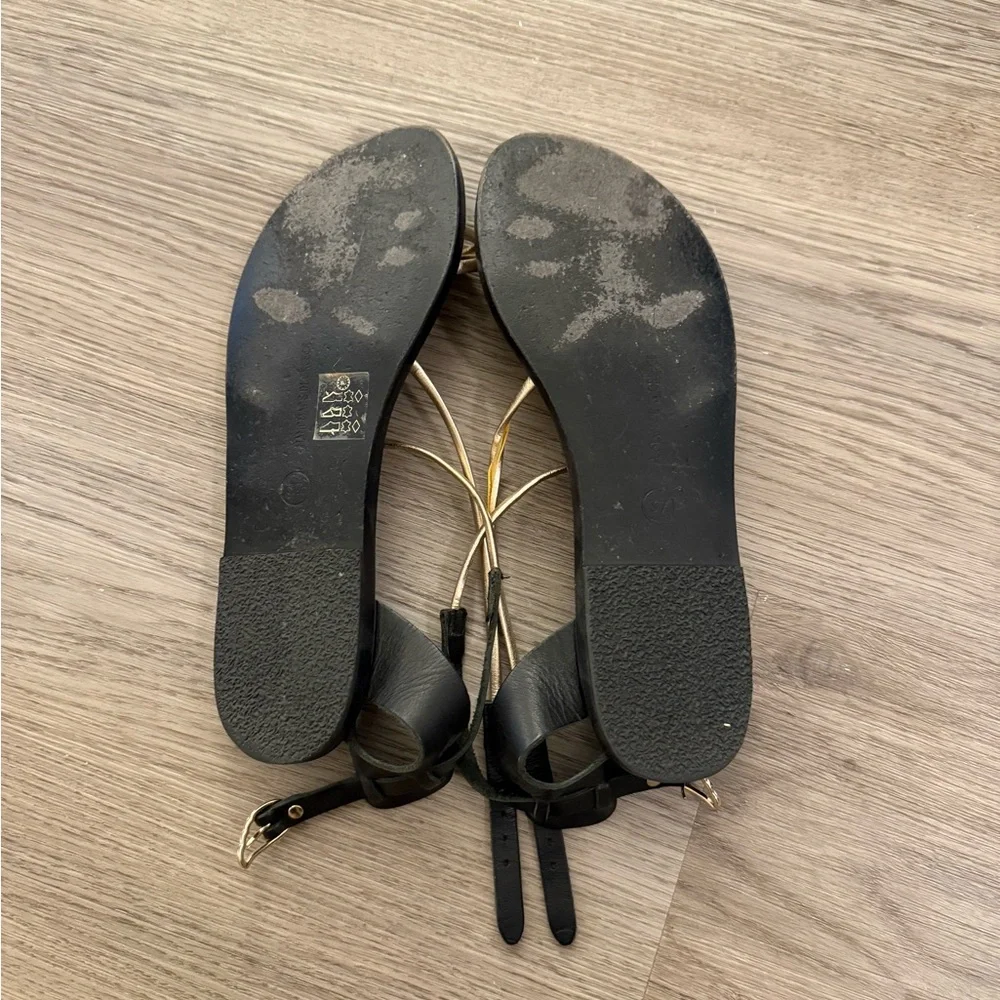 Ancient Greek Sandals Black with Gold Straps